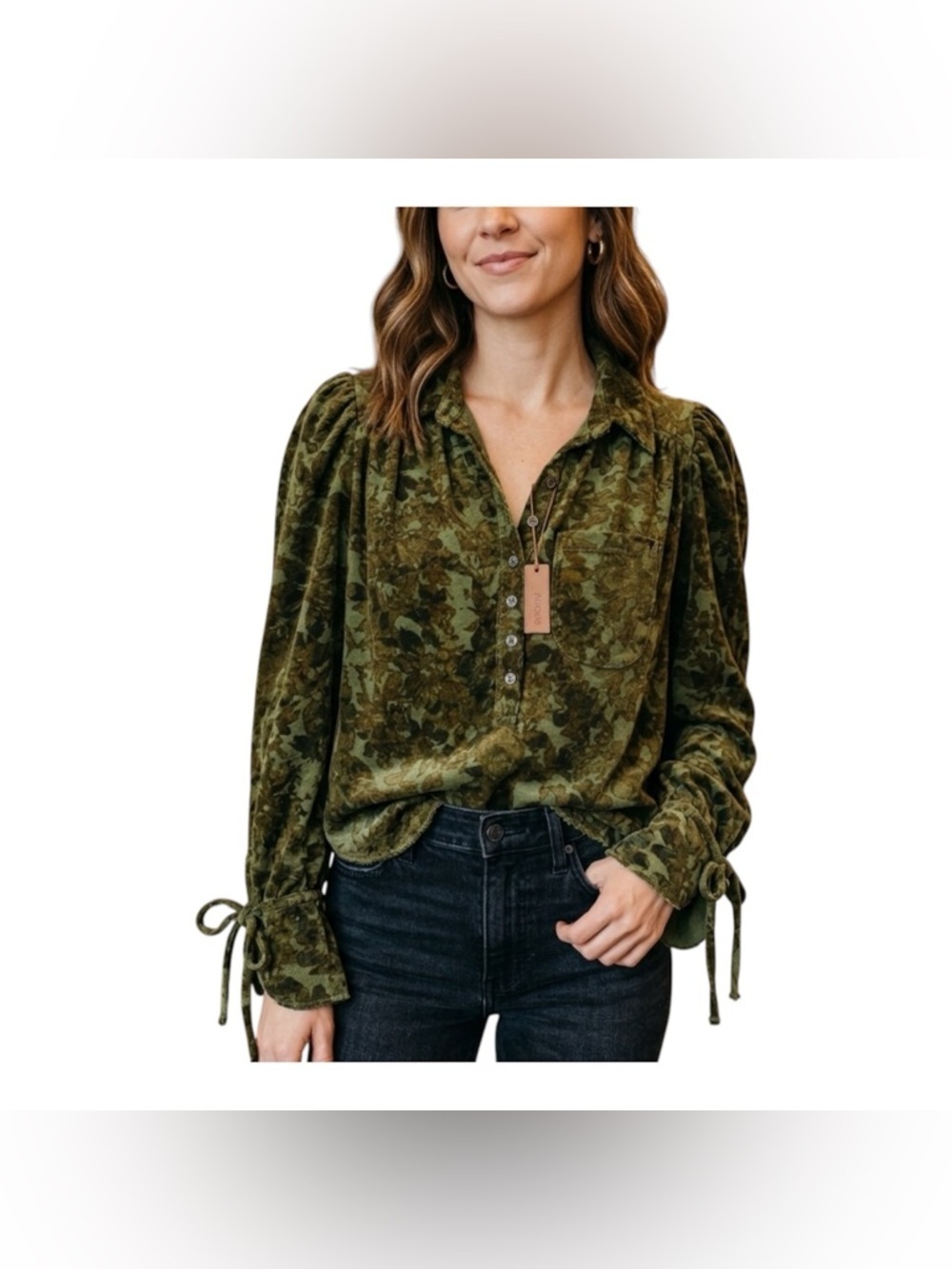 Pilcro Anthropologie Blouse Puff Longsleeve Boho Bohemian Green XXS